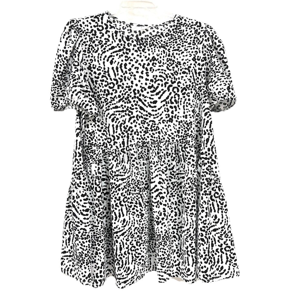 Primark Cares Size L (10/12) Black White Animal Print Short Sleeve Ruffle Dress